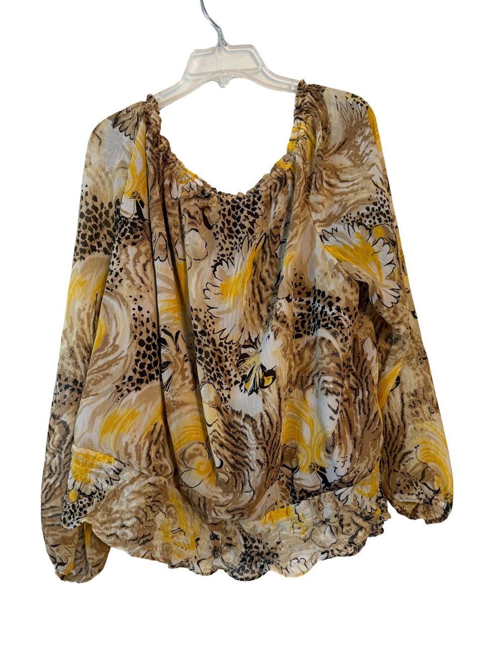 George Yellow and Tan Floral Peasant Blouse